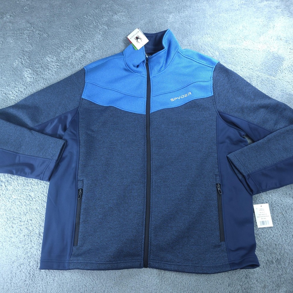 Spyder Jacket Mens 2XL Blue Full Zip Stand Collar Knit Fleece Lined Outdoor Ski